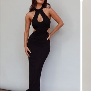 Keyhole ribbed black dress